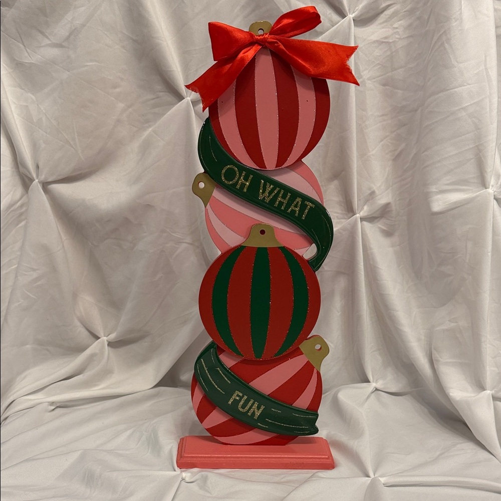 Festive Holiday Ornament Stand with Red Bow